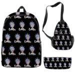 Black 'Cookies' Pattern 3-Piece Backpack, Sling Bag, and Pencil Case Set