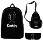 Black 'Rick and Morty Cookies' 3-Piece Backpack, Sling Bag, and Pencil Case Set with Rick Design