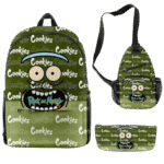 Green 'Rick and Morty Cookies' 3-Piece Backpack, Sling Bag, and Pencil Case Set