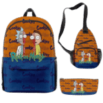 Orange and Blue 'Rick and Morty Cookies' 3-Piece Backpack, Sling Bag, and Pencil Case Set