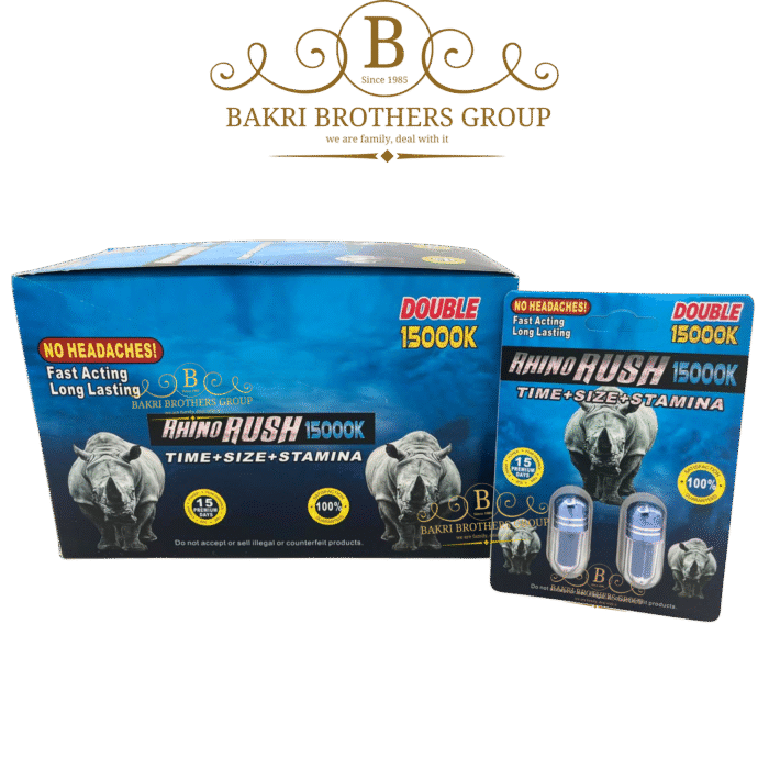 Rhino Rush 15000K Double Capsule, 2 Capsules per Card, 24 Cards per Box - Image 1