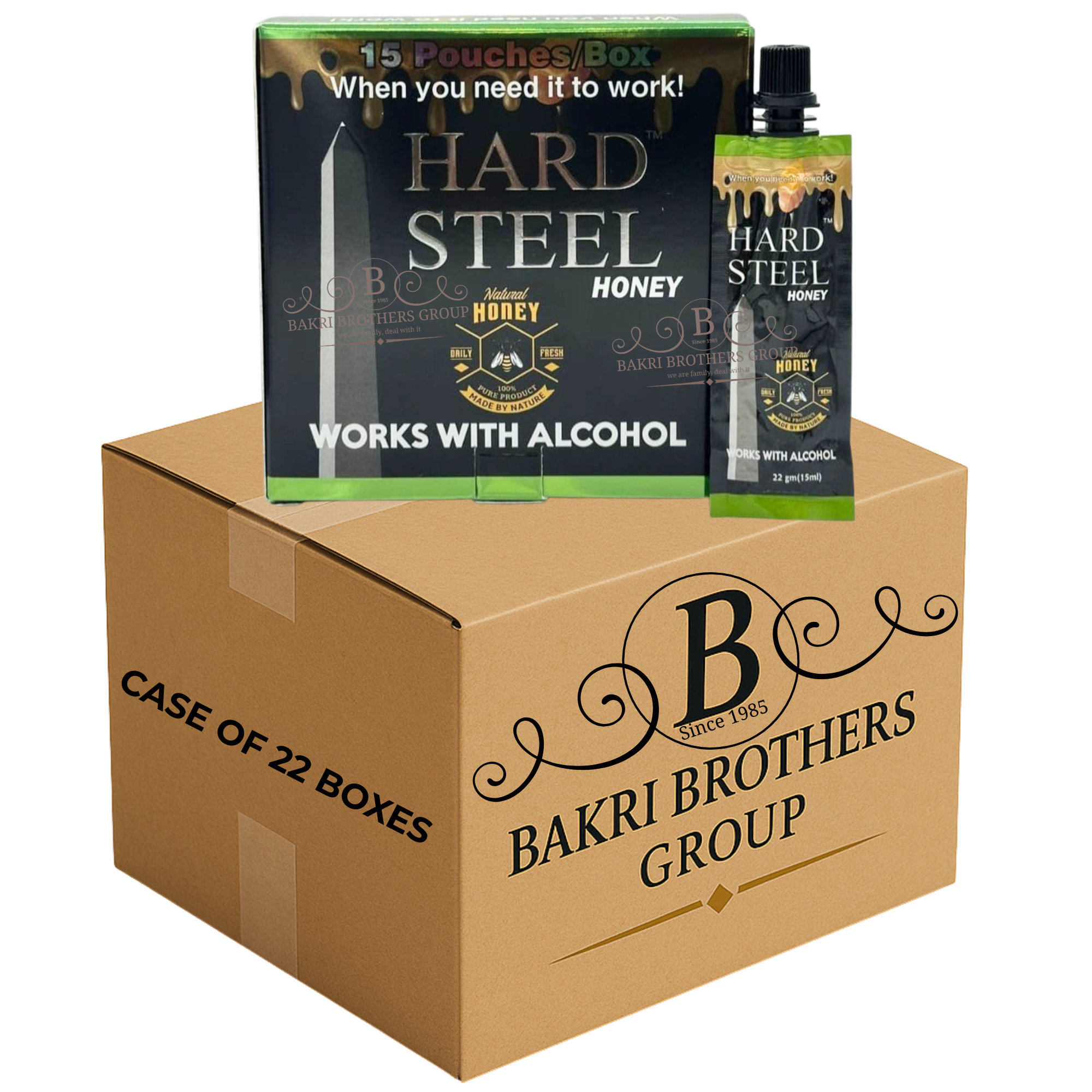 27 HARD STEEL HONEY 15 POUCHES – CASE OF 22 BOXES Extra Strength Male Enhancement – Perfect for Gas Stations, C-Stores & Smoke Shops - Image 1