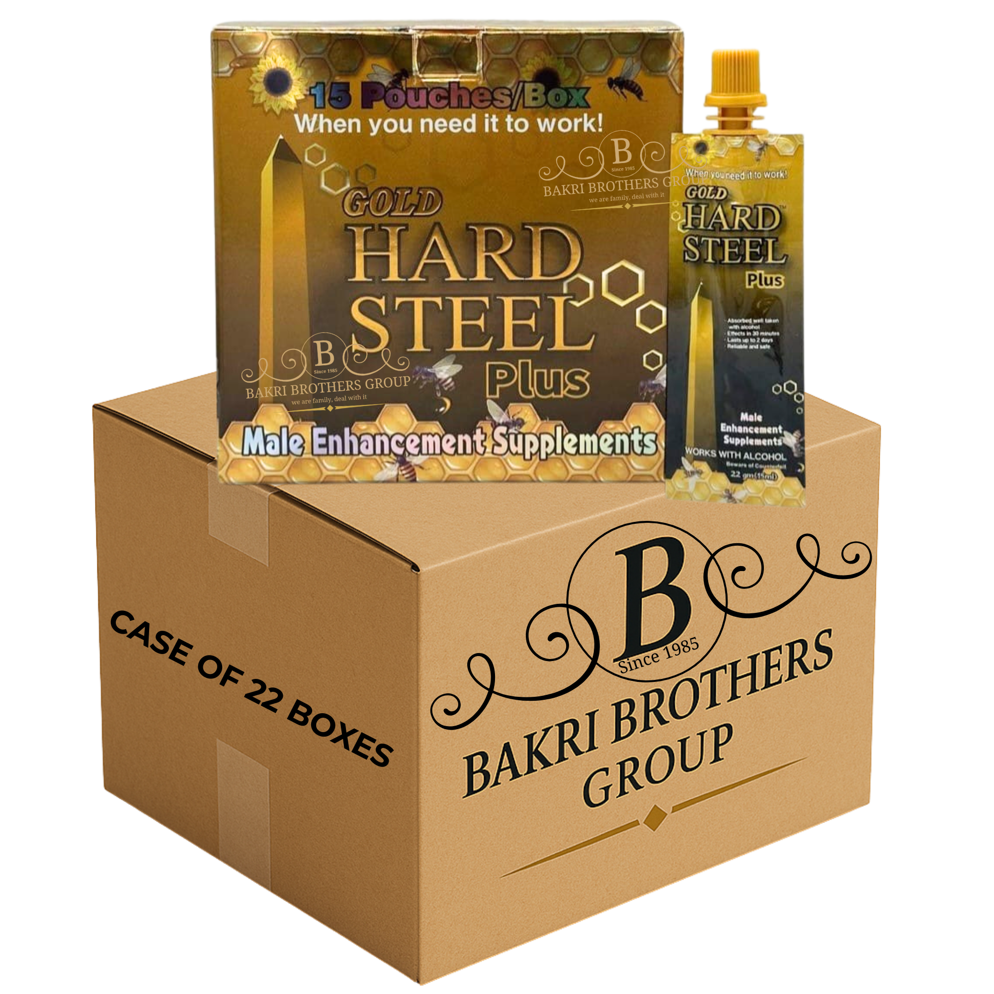 28 GOLD HARD STEEL PLUS 15 POUCHES – CASE OF 22 BOXES Premium Male Enhancement – Perfect for Gas Stations, C-Stores & Smoke Shops - Image 1