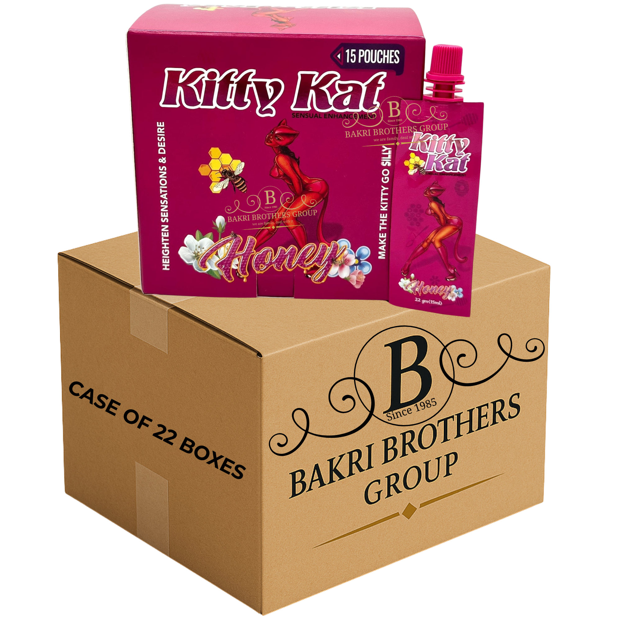 32 KITTY KAT HONEY 15 POUCHES – CASE OF 22 BOXES Female Sensual Enhancement – Perfect for Gas Stations, C-Stores & Smoke Shops - Image 1