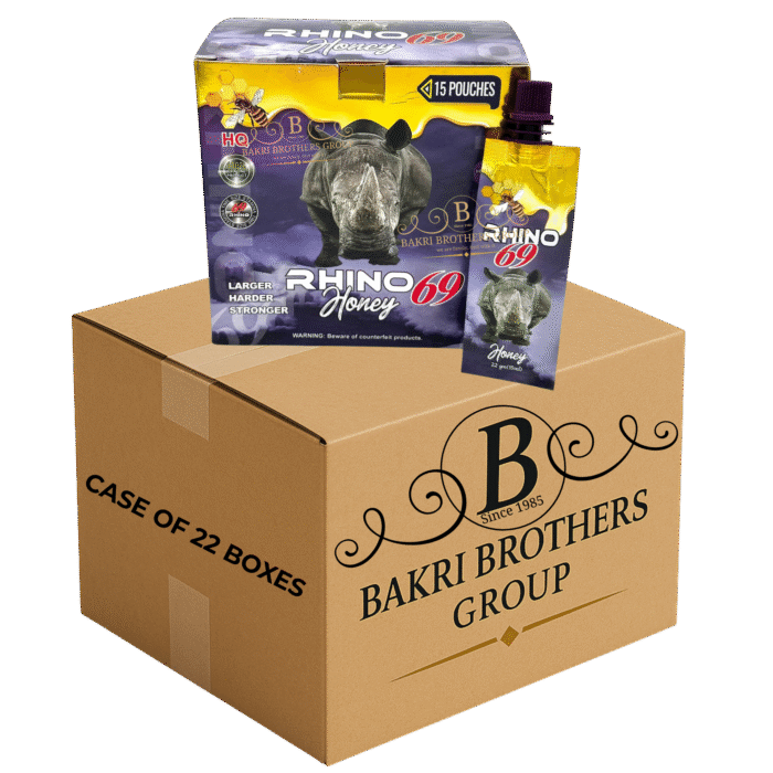 RHINO 69 HONEY 15 POUCHES – CASE OF 22 BOXES Extra Strength Male Enhancement – Perfect for Gas Stations, C-Stores & Smoke Shops - Image 1