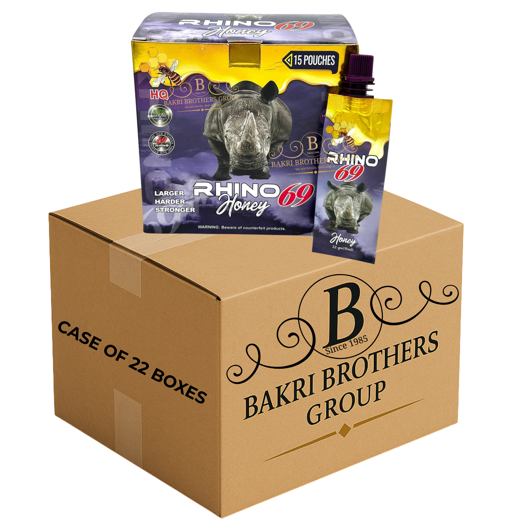 33 RHINO 69 HONEY 15 POUCHES – CASE OF 22 BOXES Extra Strength Male Enhancement – Perfect for Gas Stations, C-Stores & Smoke Shops - Image 1