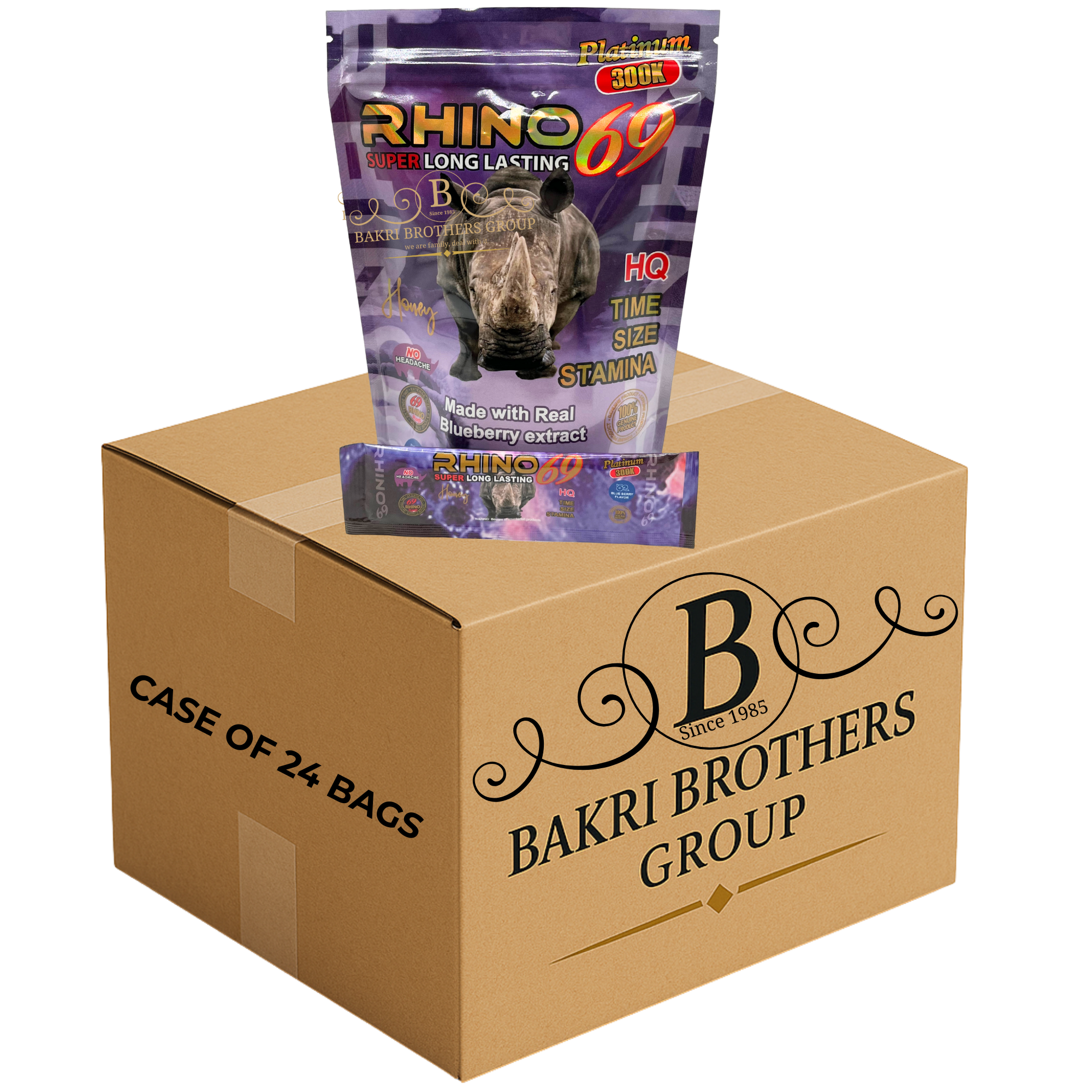 35 RHINO 69 PLATINUM – BLUEBERRY EDITION – 12 SACHETS/BAG – Case Of 24 Bags Super Long Lasting • Premium Honey Blend - Image 1